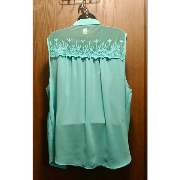 Torrid Women's 3X Sleeveless Mesh Yoke Button-Up Blouse Aqua Blue (JC254) - Picture 6 of 6